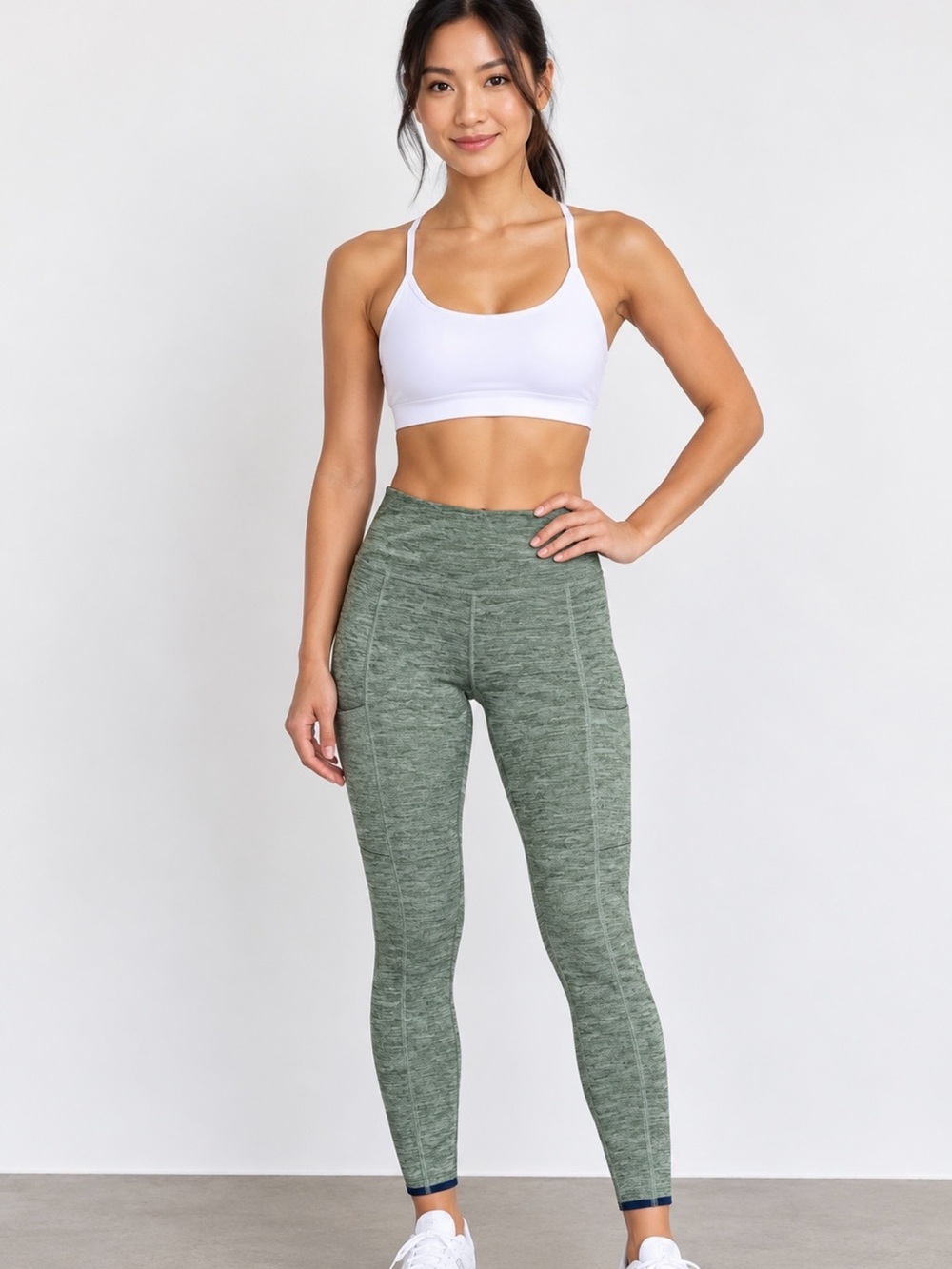 Vineyard Vines NWT Women’s XXS Olive Heather Active Leggings Blue Trim Pockets